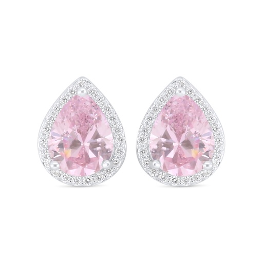 [EAR01PIK00WCZC917] Sterling Silver 925 Earring Rhodium Plated Embedded With Pink Zircon And White Zircon