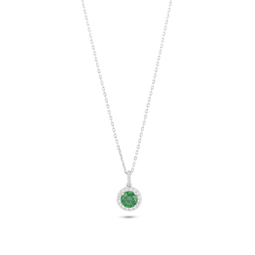 [NCL01EMR00WCZC002] Sterling Silver 925 Necklace Rhodium Plated Embedded With Emerald Zircon And White Zircon