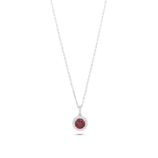 [NCL01RUB00WCZC002] Sterling Silver 925 Necklace Rhodium Plated Embedded With Ruby Corundum And White Zircon