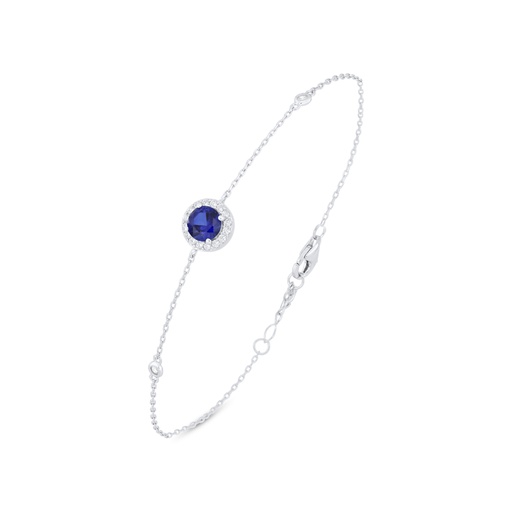 [BRC01SAP00WCZB466] Sterling Silver 925 Bracelet Rhodium Plated Embedded With Sapphire Corundum And White Zircon