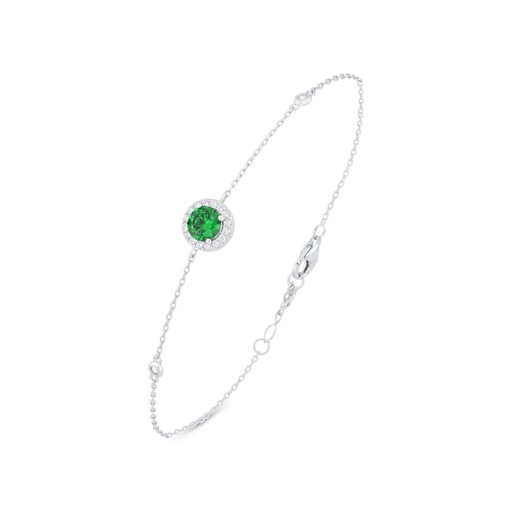 [BRC01EMR00WCZB466] Sterling Silver 925 Bracelet Rhodium Plated Embedded With Emerald Zircon And White Zircon