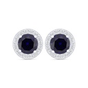 Sterling Silver 925 Earring Rhodium Plated Embedded With Sapphire Corundum And White Zircon