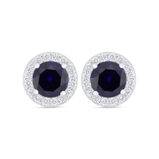 [EAR01SAP00WCZC918] Sterling Silver 925 Earring Rhodium Plated Embedded With Sapphire Corundum And White Zircon