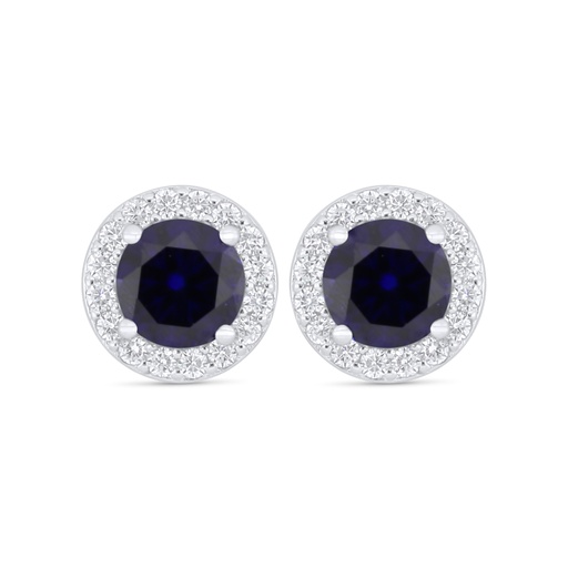 [EAR01SAP00WCZC918] Sterling Silver 925 Earring Rhodium Plated Embedded With Sapphire Corundum And White Zircon