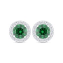 Sterling Silver 925 Earring Rhodium Plated Embedded With Emerald Zircon And White Zircon