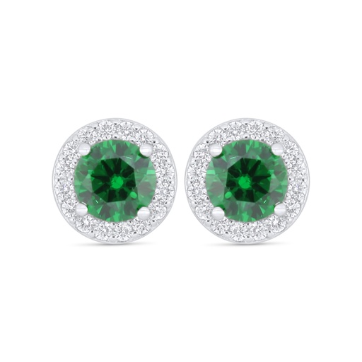 [EAR01EMR00WCZC918] Sterling Silver 925 Earring Rhodium Plated Embedded With Emerald Zircon And White Zircon