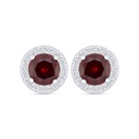 Sterling Silver 925 Earring Rhodium Plated Embedded With Ruby Corundum And White Zircon