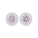 Sterling Silver 925 Earring Rhodium Plated Embedded With Pink Zircon And White Zircon