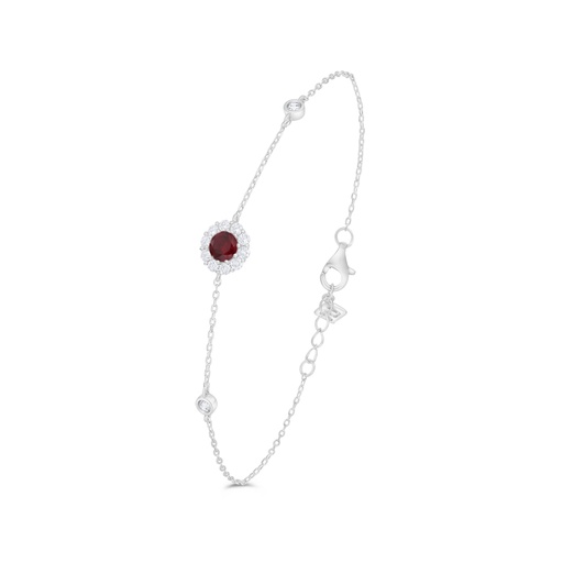 [BRC01RUB00WCZB467] Sterling Silver 925 Bracelet Rhodium Plated Embedded With Ruby Corundum And White Zircon