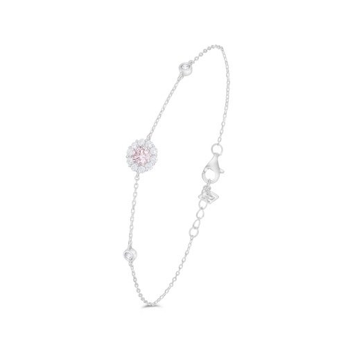 [BRC01PIK00WCZB467] Sterling Silver 925 Bracelet Rhodium Plated Embedded With Pink Zircon And White Zircon