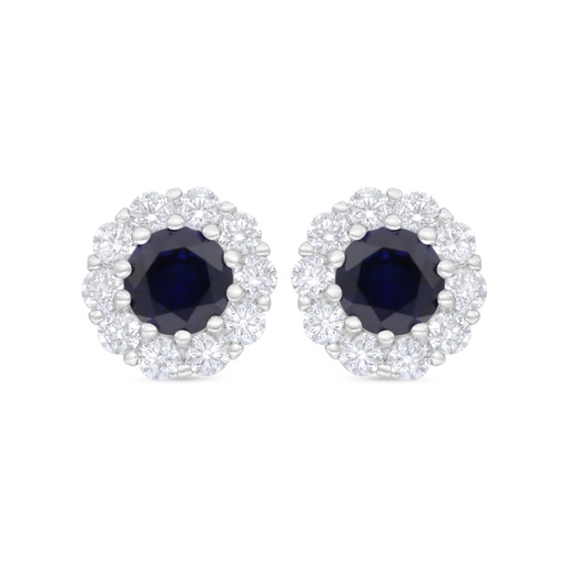 [EAR01SAP00WCZC919] Sterling Silver 925 Earring Rhodium Plated Embedded With Sapphire Corundum And White Zircon