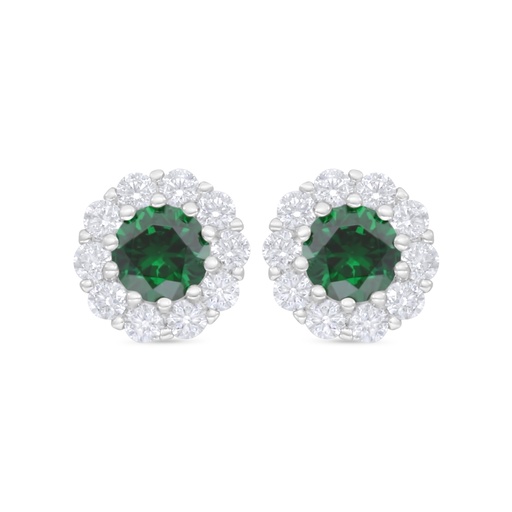 [EAR01EMR00WCZC919] Sterling Silver 925 Earring Rhodium Plated Embedded With Emerald Zircon And White Zircon