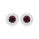 Sterling Silver 925 Earring Rhodium Plated Embedded With Ruby Corundum And White Zircon