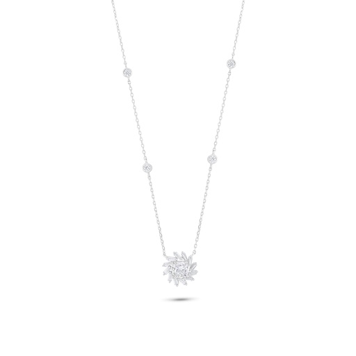 [NCL01WCZ00000C004] Sterling Silver 925 Necklace Rhodium Plated Embedded With White Zircon