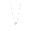 Sterling Silver 925 Necklace Rhodium Plated Embedded With Pink Zircon And White Zircon