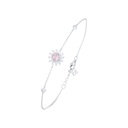 Sterling Silver 925 Bracelet Rhodium Plated Embedded With Pink Zircon And White Zircon