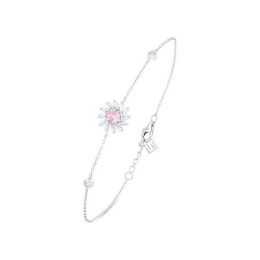 [BRC01PIK00WCZB468] Sterling Silver 925 Bracelet Rhodium Plated Embedded With Pink Zircon And White Zircon