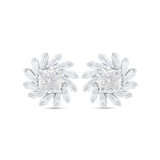 [EAR01WCZ00000C920] Sterling Silver 925 Earring Rhodium Plated Embedded With White Zircon