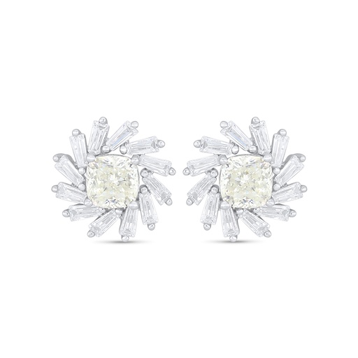 [EAR01CIT00WCZC920] Sterling Silver 925 Earring Rhodium Plated Embedded With Yellow Diamond And White Zircon