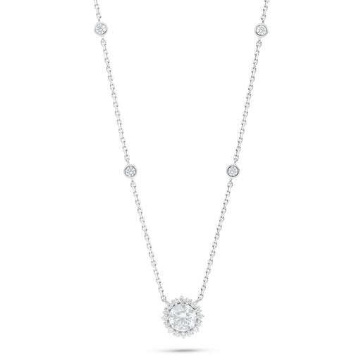 [NCL01WCZ00000C005] Sterling Silver 925 Necklace Rhodium Plated Embedded With White Zircon