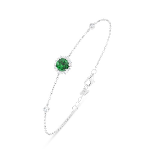 [BRC01EMR00WCZB469] Sterling Silver 925 Bracelet Rhodium Plated Embedded With Emerald Zircon And White Zircon