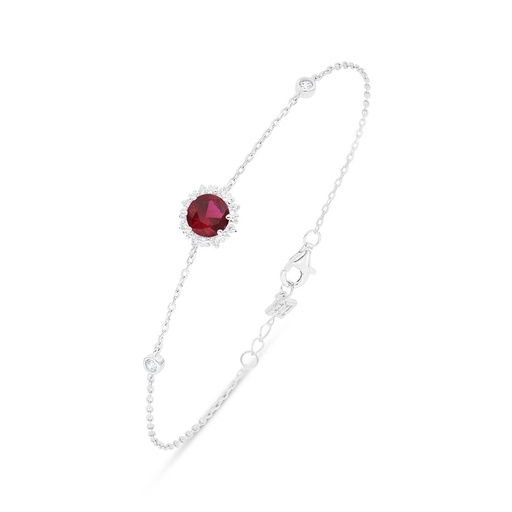 [BRC01RUB00WCZB469] Sterling Silver 925 Bracelet Rhodium Plated Embedded With Ruby Corundum And White Zircon