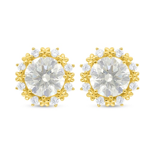 [EAR02CIT00WCZC921] Sterling Silver 925 Earring Golden Plated Embedded With Yellow Diamond And White Zircon