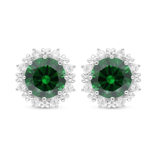 [EAR01EMR00WCZC921] Sterling Silver 925 Earring Rhodium Plated Embedded With Emerald Zircon And White Zircon
