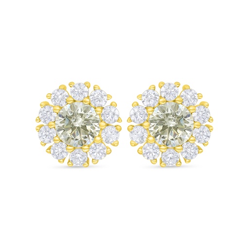 [EAR02CIT00WCZC922] Sterling Silver 925 Earring Golden Plated Embedded With Yellow Diamond And White Zircon