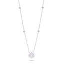 Sterling Silver 925 Necklace Rhodium Plated Embedded With Pink Zircon And White Zircon