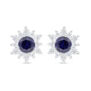 Sterling Silver 925 Earring Rhodium Plated Embedded With Sapphire Corundum And White Zircon