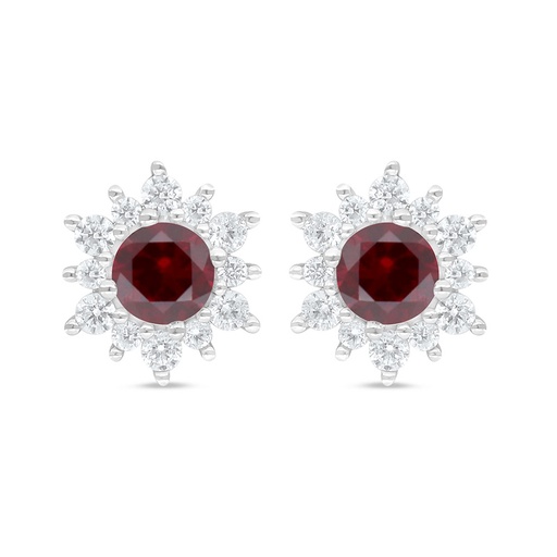 [EAR01RUB00WCZC923] Sterling Silver 925 Earring Rhodium Plated Embedded With Ruby Corundum And White Zircon