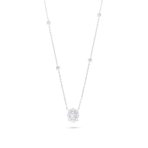 [NCL01WCZ00000C008] Sterling Silver 925 Necklace Rhodium Plated Embedded With White Zircon