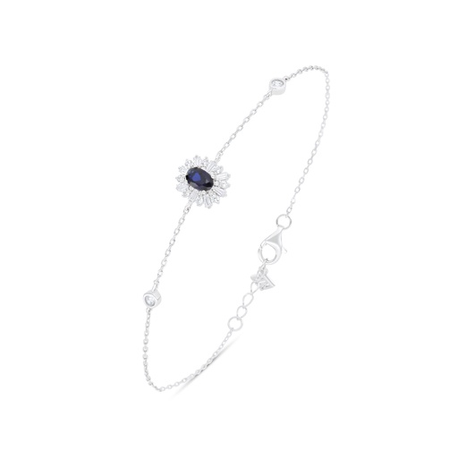 [BRC01SAP00WCZB472] Sterling Silver 925 Bracelet Rhodium Plated Embedded With Sapphire Corundum And White Zircon