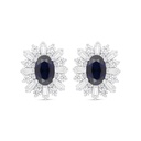 Sterling Silver 925 Earring Rhodium Plated Embedded With Sapphire Corundum And White Zircon