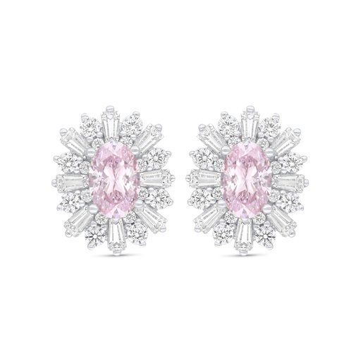 [EAR01PIK00WCZC924] Sterling Silver 925 Earring Rhodium Plated Embedded With Pink Zircon And White Zircon
