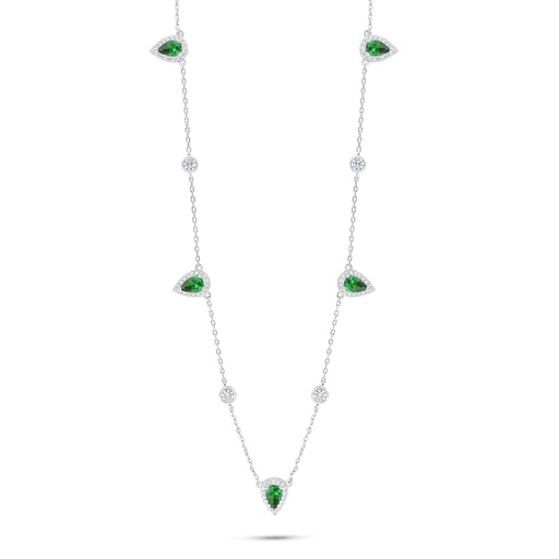 [NCL01EMR00WCZC010] Sterling Silver 925 Necklace Rhodium Plated Embedded With Emerald Zircon And White Zircon