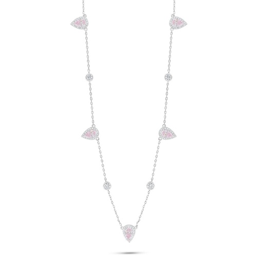 [NCL01PIK00WCZC010] Sterling Silver 925 Necklace Rhodium Plated Embedded With Pink Zircon And White Zircon