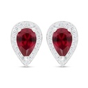 Sterling Silver 925 Earring Rhodium Plated Embedded With Ruby Corundum And White Zircon