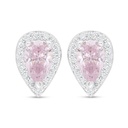 Sterling Silver 925 Earring Rhodium Plated Embedded With Pink Zircon And White Zircon