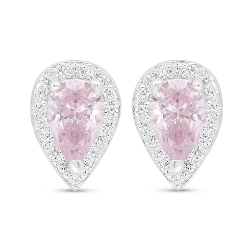 [EAR01PIK00WCZC926] Sterling Silver 925 Earring Rhodium Plated Embedded With Pink Zircon And White Zircon