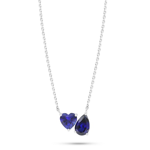 [NCL01SAP00000C011] Sterling Silver 925 Necklace Rhodium Plated Embedded With Sapphire Corundum 