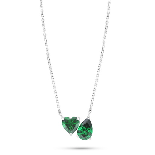 [NCL01EMR00000C011] Sterling Silver 925 Necklace Rhodium Plated Embedded With Emerald Zircon 