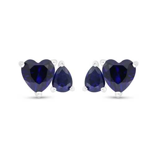 [EAR01SAP00WCZC927] Sterling Silver 925 Earring Rhodium Plated Embedded With Sapphire Corundum 