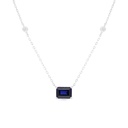 Sterling Silver 925 Necklace Rhodium Plated Embedded With Sapphire Corundum And White Zircon