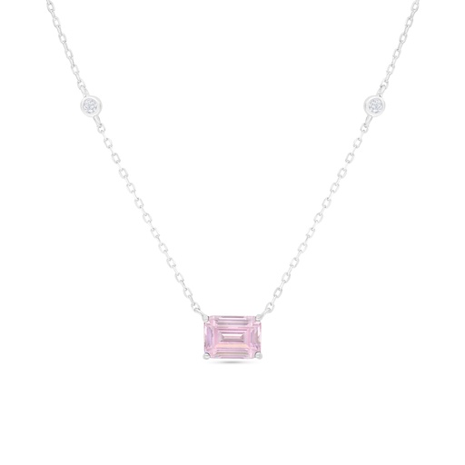 [NCL01PIK00WCZC012] Sterling Silver 925 Necklace Rhodium Plated Embedded With Pink Zircon And White Zircon