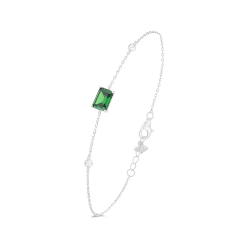 [BRC01EMR00WCZB474] Sterling Silver 925 Bracelet Rhodium Plated Embedded With Emerald Zircon And White Zircon