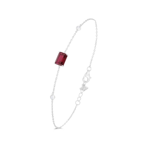 [BRC01RUB00WCZB474] Sterling Silver 925 Bracelet Rhodium Plated Embedded With Ruby Corundum And White Zircon