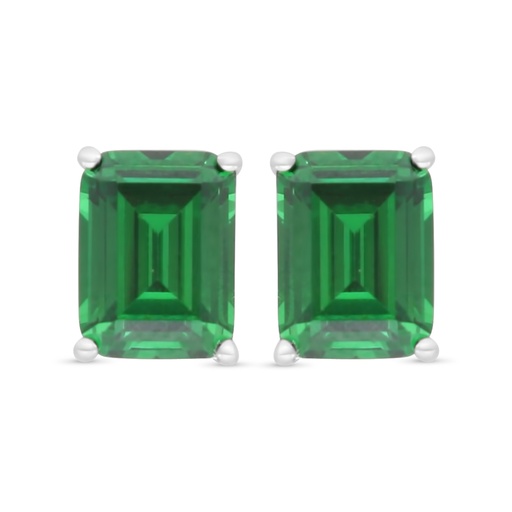 [EAR01EMR00000C928] Sterling Silver 925 Earring Rhodium Plated Embedded With Emerald Zircon 