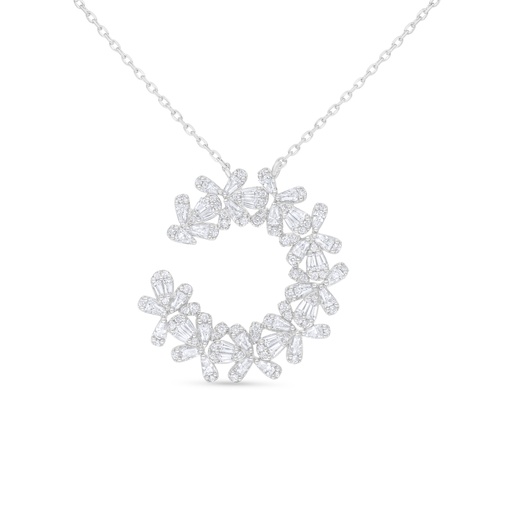 [NCL01WCZ00000C017] Sterling Silver 925 Necklace Rhodium Plated Embedded With White Zircon